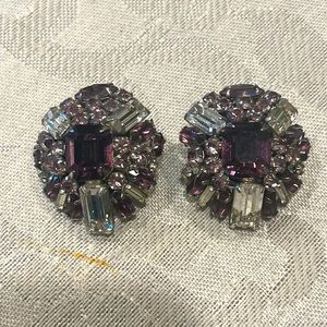Vintage rhinestone clip on earrings purple and Clear